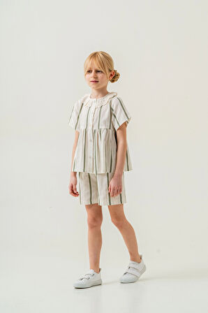 Yaka Detaylı Kız Çocuk Takım 3825