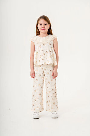 Dantel Yakalı Kız Çocuk Müslin Takım 3831