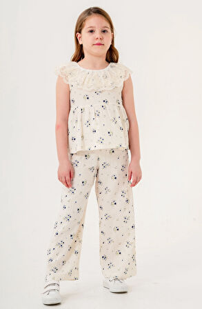 Dantel Yakalı Kız Çocuk Müslin Takım 3831