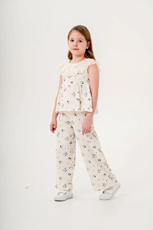 Dantel Yakalı Kız Çocuk Müslin Takım 3831