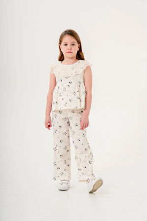 Dantel Yakalı Kız Çocuk Müslin Takım 3831