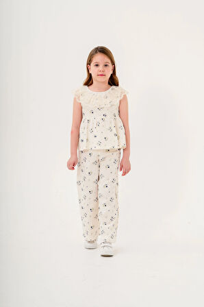 Dantel Yakalı Kız Çocuk Müslin Takım 3831