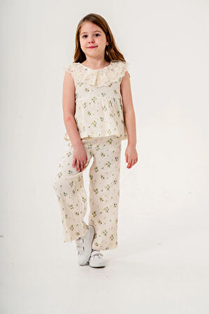 Dantel Yakalı Kız Çocuk Müslin Takım 3831