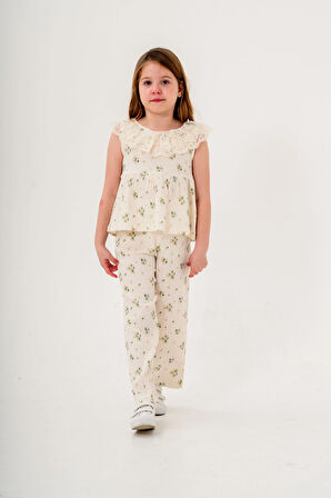 Dantel Yakalı Kız Çocuk Müslin Takım 3831