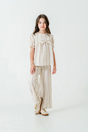 Kurdelalı Çizgili Kız Çocuk Takım 3837