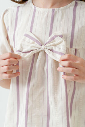 Kurdelalı Çizgili Kız Çocuk Takım 3837