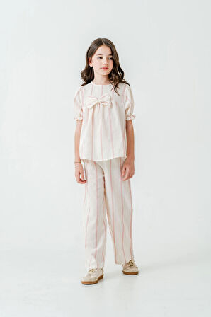 Kurdelalı Çizgili Kız Çocuk Takım 3837