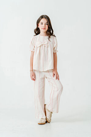 Kurdelalı Çizgili Kız Çocuk Takım 3837