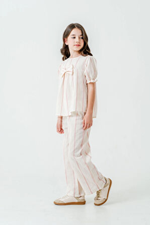 Kurdelalı Çizgili Kız Çocuk Takım 3837