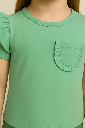 Fırfırlı Cepli Kız Çocuk Şortlu Takım 50657