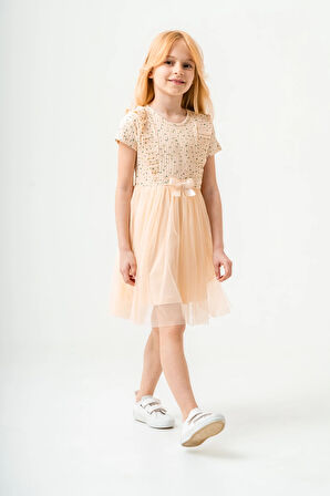 Çiçek Desenli Kurdelalı Kız Çocuk Elbise 003