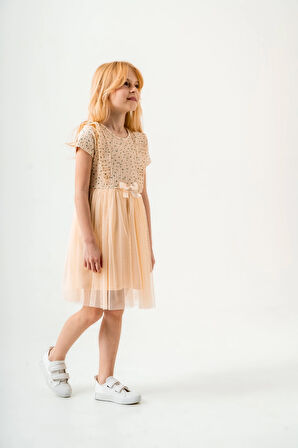 Çiçek Desenli Kurdelalı Kız Çocuk Elbise 003