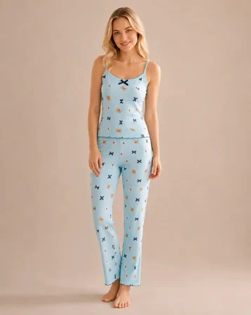Desenli Askılı Kadın Pijama Takımı 2160