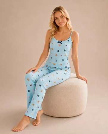 Desenli Askılı Kadın Pijama Takımı 2160