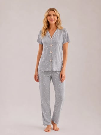 Desenli Kısa Kol Kadın Pijama Takımı 2200