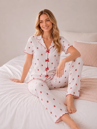 Desenli Kısa Kol Kadın Pijama Takımı 2200