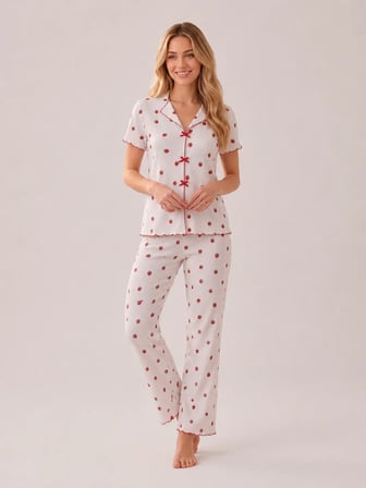 Desenli Kısa Kol Kadın Pijama Takımı 2200