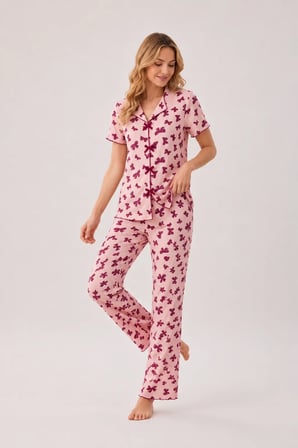 Desenli Kısa Kol Kadın Pijama Takımı 2200