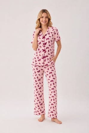 Desenli Kısa Kol Kadın Pijama Takımı 2200
