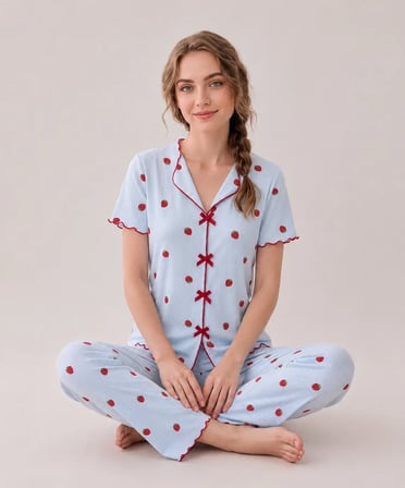 Desenli Kısa Kol Kadın Pijama Takımı 2200
