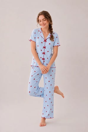 Desenli Kısa Kol Kadın Pijama Takımı 2200