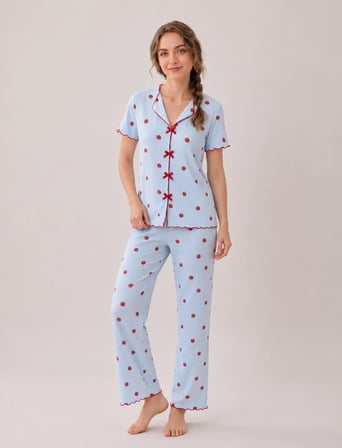 Desenli Kısa Kol Kadın Pijama Takımı 2200
