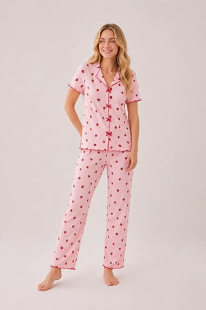 Desenli Kısa Kol Kadın Pijama Takımı 2200