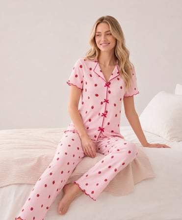 Desenli Kısa Kol Kadın Pijama Takımı 2200