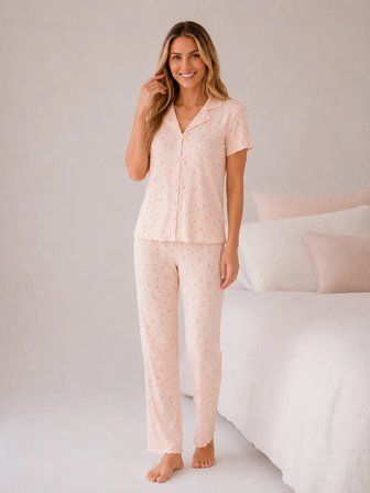Desenli Kısa Kol Kadın Pijama Takımı 2200