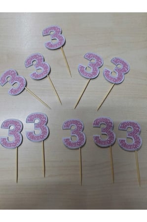 3 YAŞ DOĞUM GÜNÜ KÜRDANI CUPKEK PASTA SÜSÜ, KÜRDAN 15 Lİ PEMBE