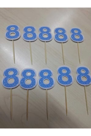 8 YAŞ DOĞUM GÜNÜ KÜRDANI CUPKEK PASTA SÜSÜ, KÜRDAN 15 Lİ MAVİ