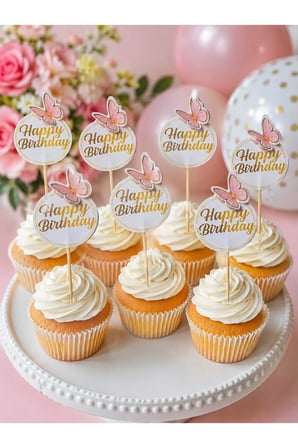 Happy Bırdday Pembe Kelebekli Doğum Günü Kürdanı ,pasta Süsü 15 'li
