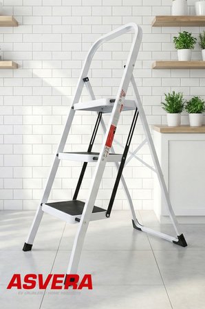 ASVERA Space 3 Basamaklı Ev Tipi Metal Merdiven - Katlanır Geniş Kaymaz Mutfak ve Ev Merdiveni Slim