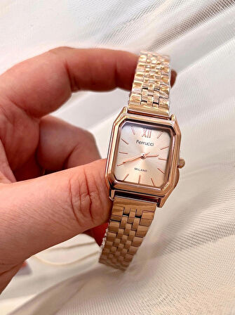 Ferrucci Milano Minimal Kare Kadran Çelik Kadın Kol Saati+Bileklik Hediyeli