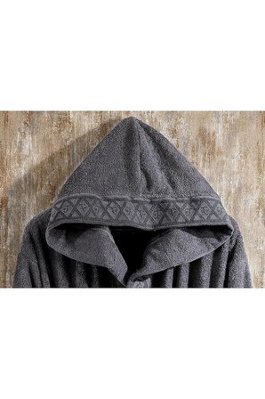 Luna %100 Pamuk Bornoz Seti Koyu Gri 3 Parça 524