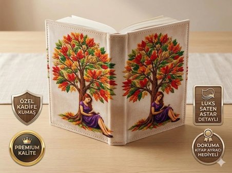 OKUYAN KADIN KADİFE KİTAP KILIFI- PREMİUM KALİTE- (SATEN ASTARLI, DOKUMA AYRAÇLI, ÇİFT DİKİŞLİ DAYANIKLI TASARIM)