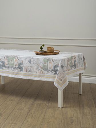 Kır Evi Temalı Sulu Boya Baskılı 145x250 cm Masa Örtüsü