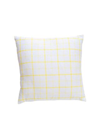 Beyaz Üzerine Sarı Geometrik Desenli 45x45 Kare Kırlent Kılıfı