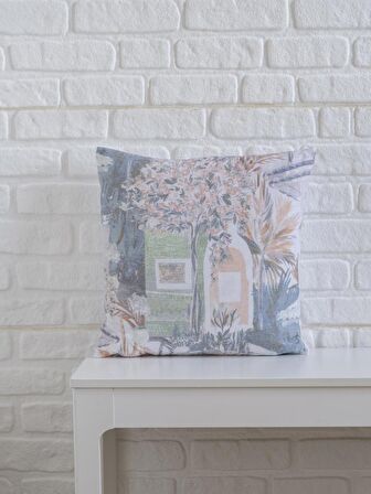 Kır Evi Temalı Baskılı 45x45 Kare Kırlent Kılıfı