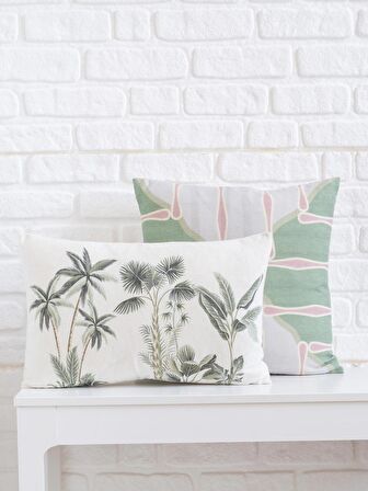 Yeşil Temalı Çok Renkli Baskılı 45x45 Kare Kırlent Kılıfı