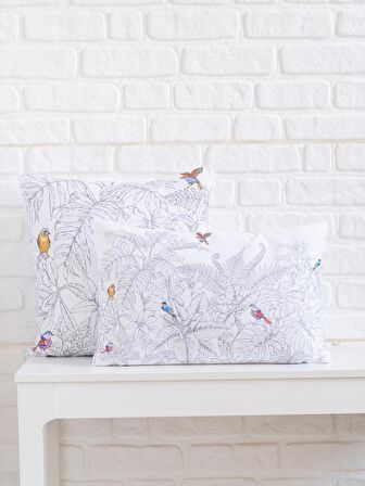 Bahar Temalı Kuş ve Bitki Desenli 35x55 Dikdörtgen Kırlent Kılıfı