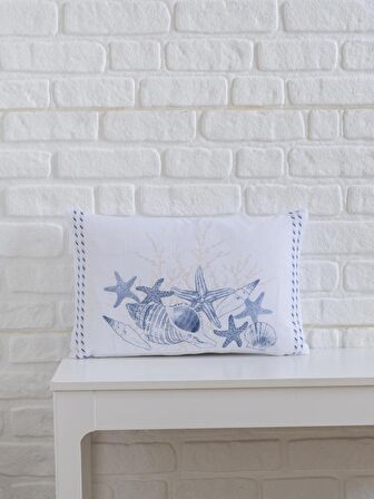 Denizkabuğu ve Deniz Yıldızı Desenli 35x55 Dikdörtgen Kırlent Kılıfı