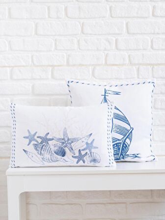 Denizkabuğu ve Deniz Yıldızı Desenli 35x55 Dikdörtgen Kırlent Kılıfı