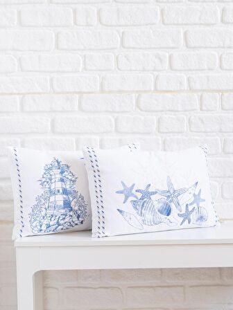 Denizkabuğu ve Deniz Yıldızı Desenli 35x55 Dikdörtgen Kırlent Kılıfı