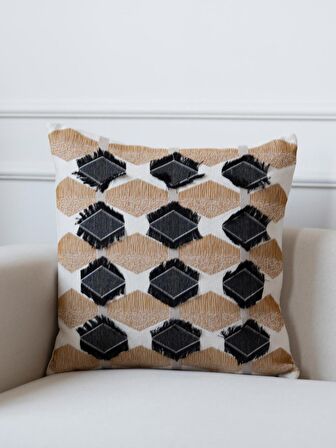 Hardal Renk Jakarlı Dokuma 45x45 cm Kare Kırlent Kılıfı