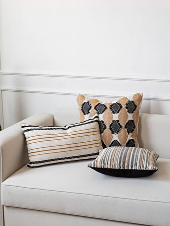 Hardal Renk Jakarlı Dokuma 45x45 cm Kare Kırlent Kılıfı