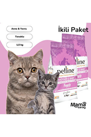 Mother & Babycat Anne Ve Yavru Tavuklu Kedi Maması 3kg (2 X 1,5KG) - Famıly