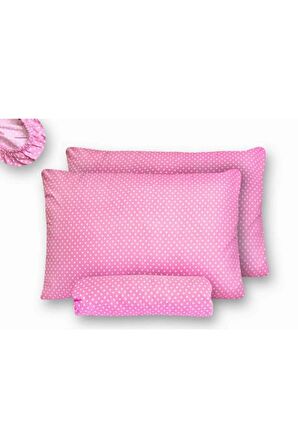 Çift Kişilik Pembe Puantiyeli Lastikli Çarşaf Ve Yastık Kılıfı - 160x200