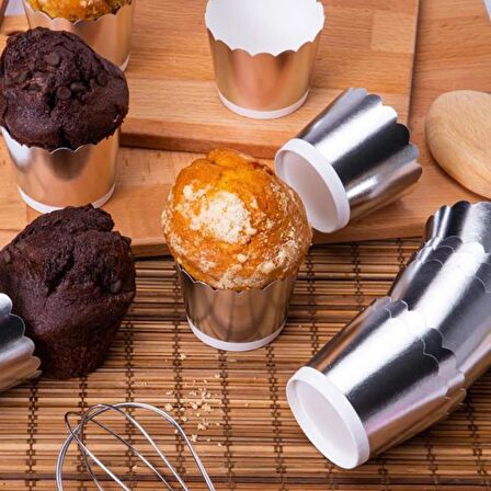 Gümüş (Gri) Renk Cupcake (Muffin) Kabı (12 Adet)