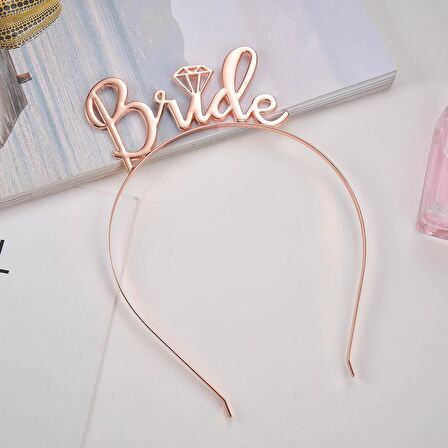 Bride Tek Taş Metal Bekarlığa Veda Partisi Taç - Rose Gold